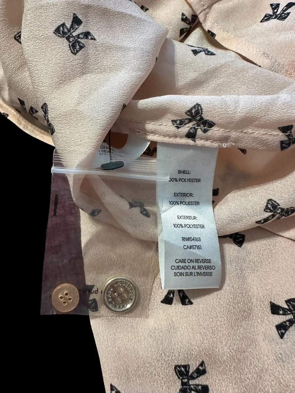 NWT Karl Lagerfeld Pale Pink Bow-Print Button Up Shirt - Picture 9 of 12